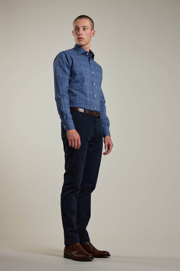 Barkers Marr Check Business Shirt in navy check, tailored fit, additional view