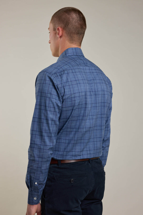 Barkers Marr Check Business Shirt in navy check, tailored fit, additional view