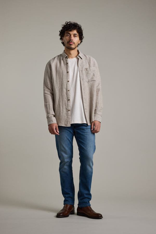Barkers Delano Linen Shirt in sand marl, classic fit