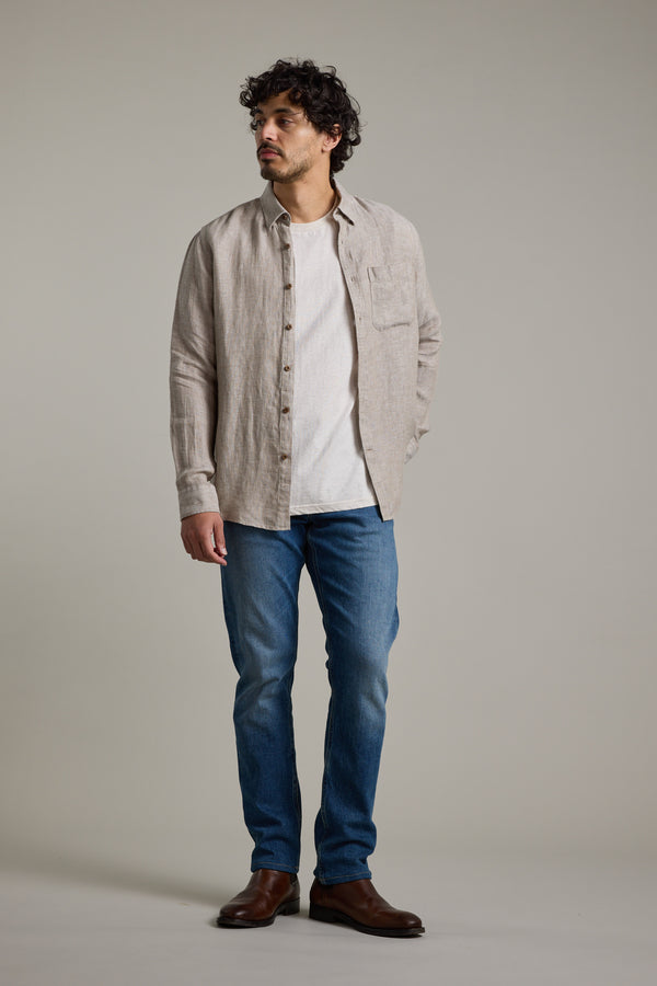Barkers Delano Linen Shirt in sand marl, classic fit, additional view
