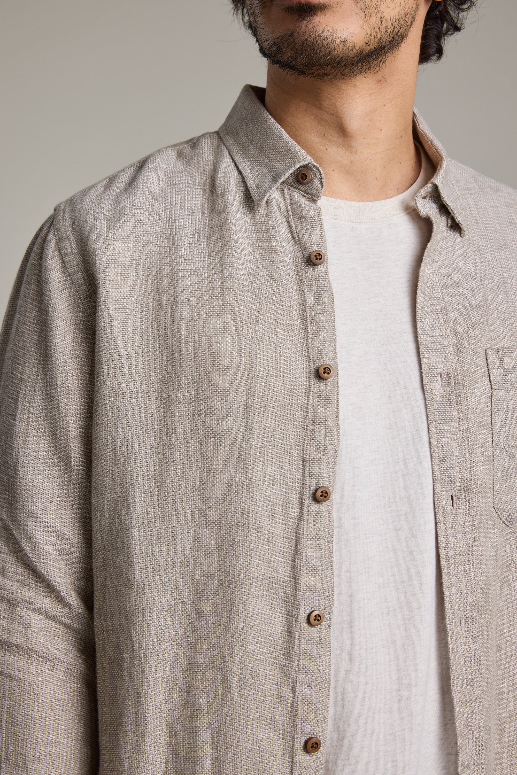 Barkers Delano Linen Shirt in sand marl, classic fit, additional view