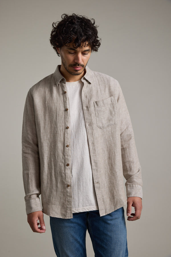 Barkers Delano Linen Shirt in sand marl, classic fit, alternate view