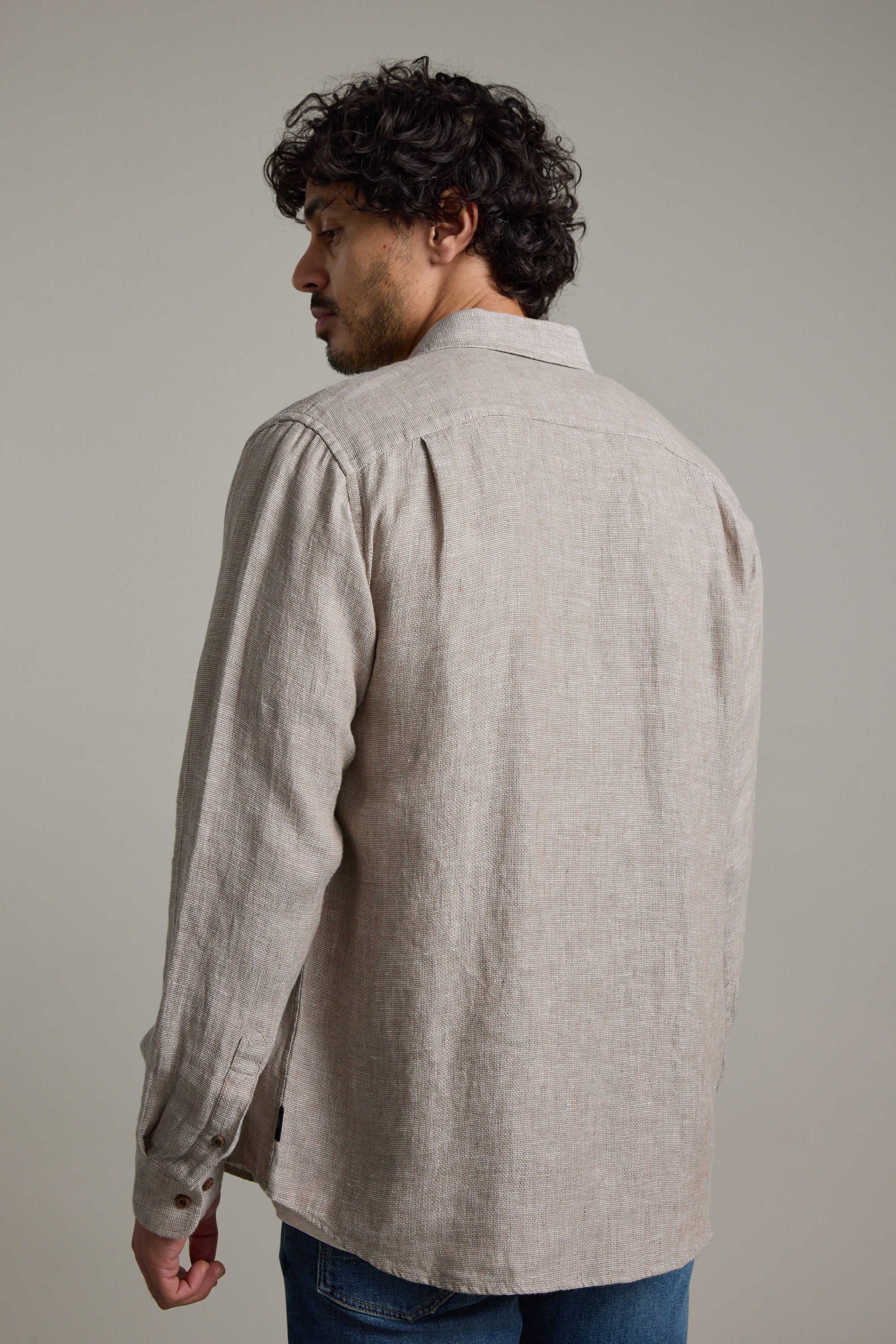Barkers Delano Linen Shirt in sand marl, classic fit, additional view