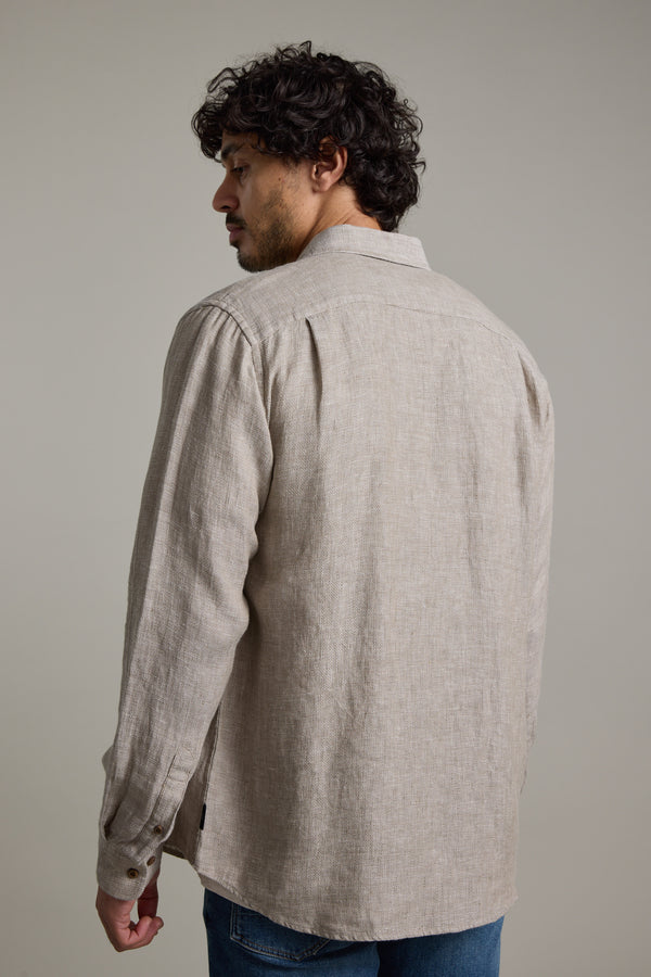 Barkers Delano Linen Shirt in sand marl, classic fit, additional view