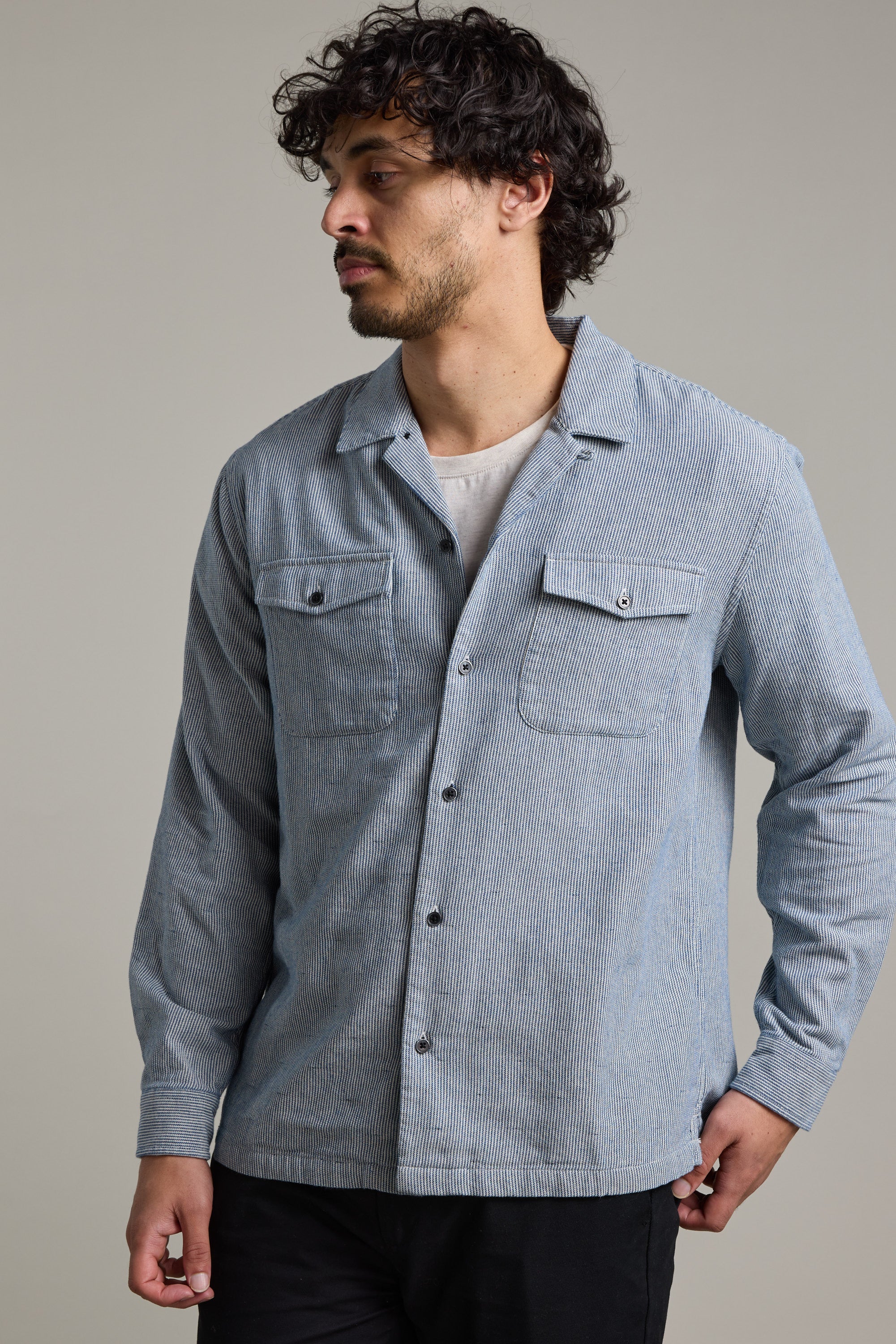 Barkers Sherman Cuban Overshirt in navy, additional view