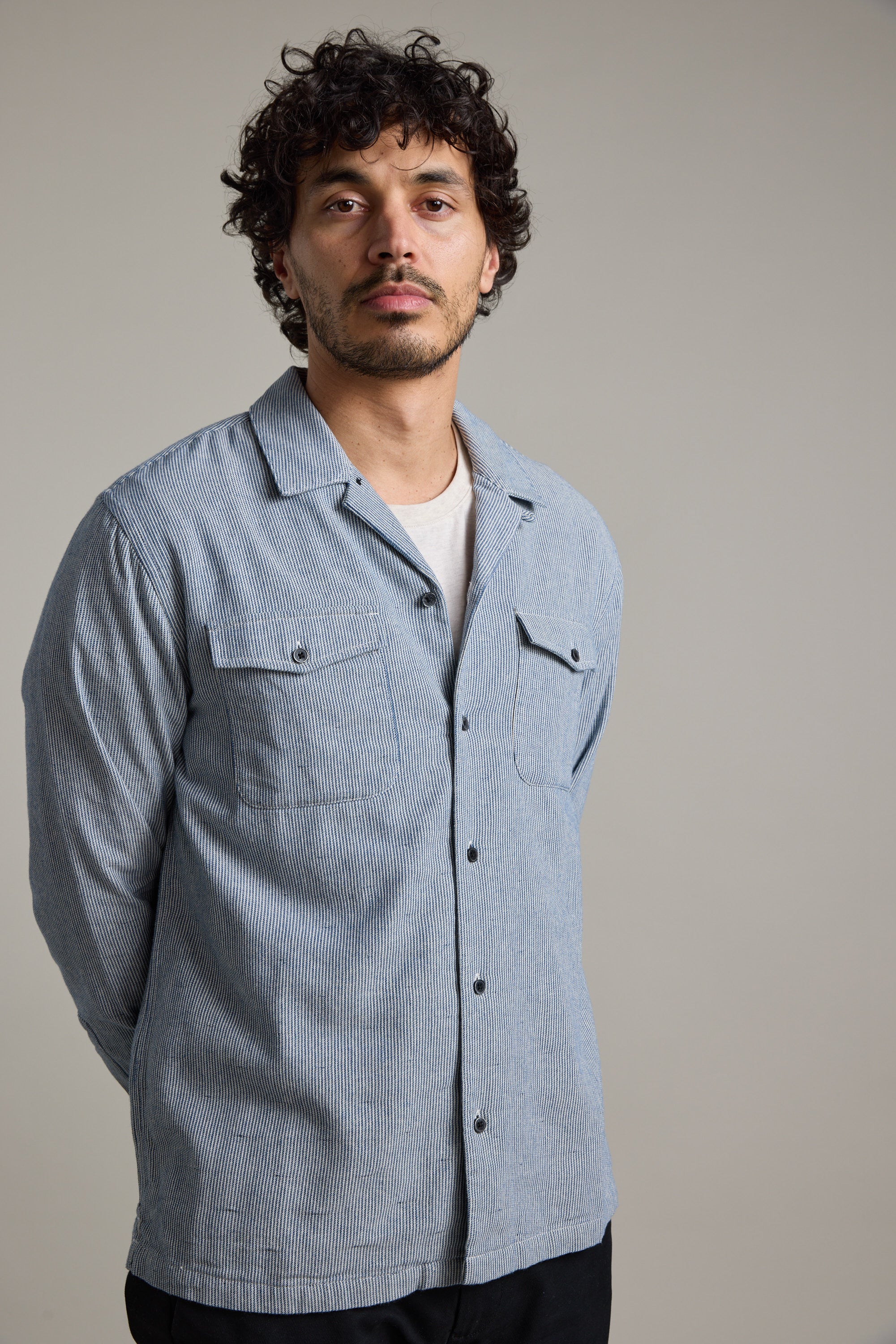 Barkers Sherman Cuban Overshirt in navy, alternate view