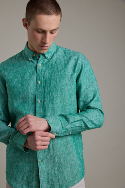 Barkers Dorset Linen Shirt in green marl, tailored fit