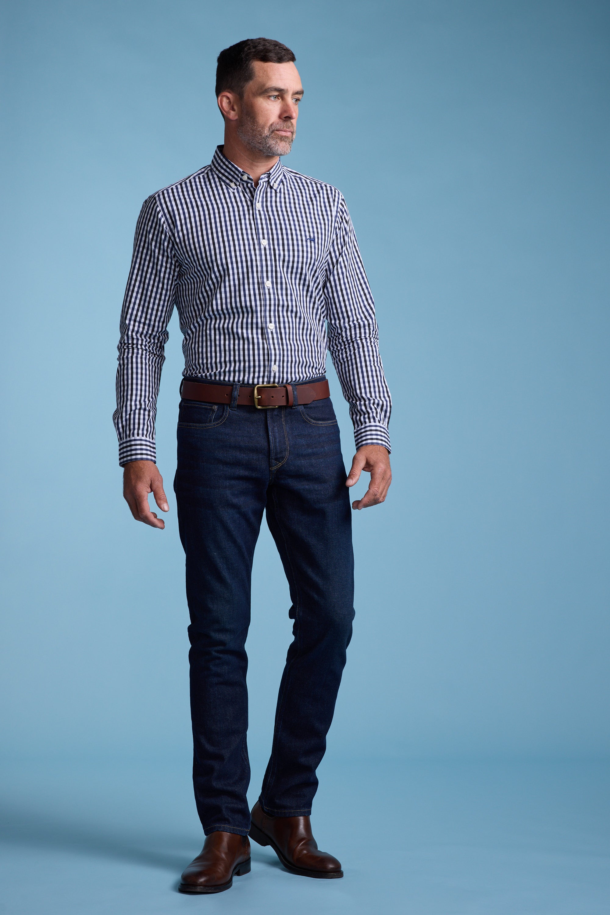 Barkers Pina Check Shirt in navy/white, classic fit, alternate view