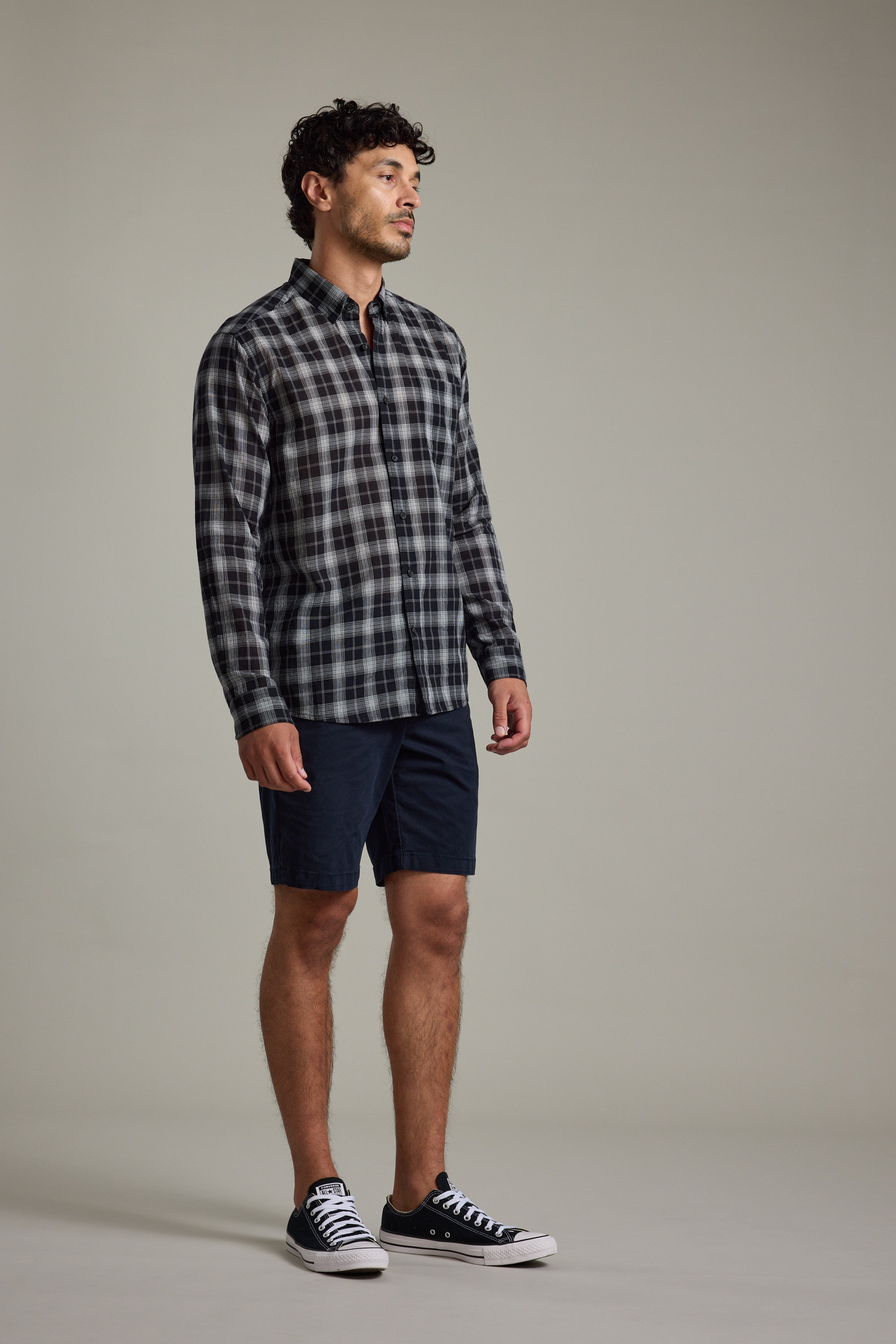 Barkers Carter Check Shirt in black/white, classic fit