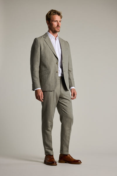 Barkers Paxton Linen Pant in green, relaxed fit
