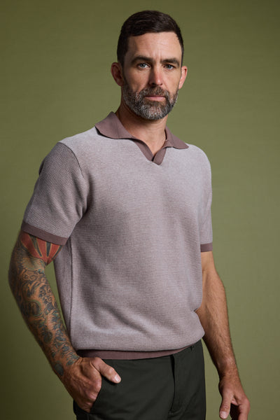 Barkers Rowan Knitted Polo in brown, relaxed fit