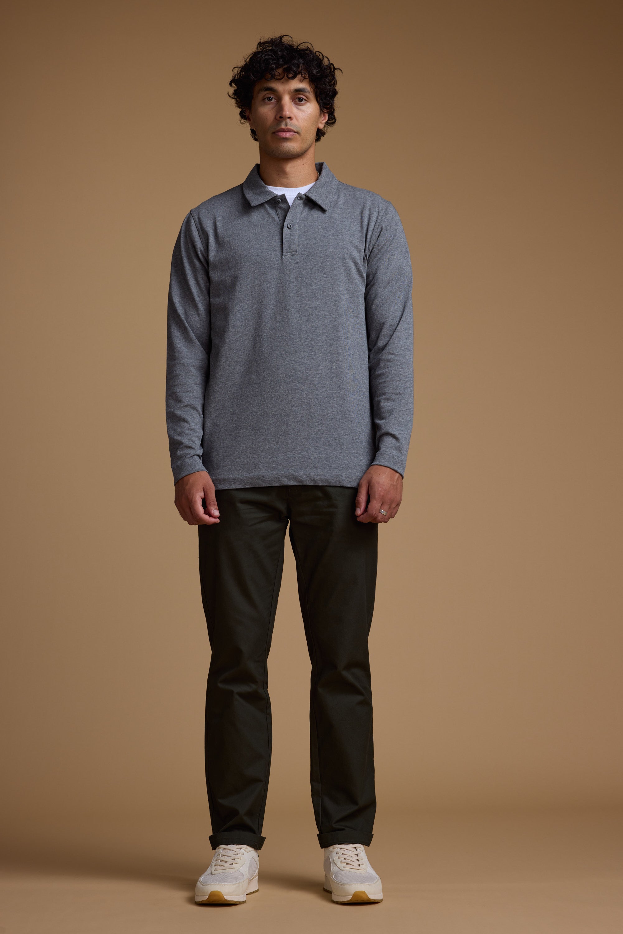 Barkers Austin Long Sleeve Polo in grey marl, cotton, additional view