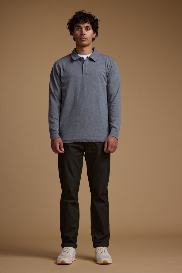 Barkers Austin Long Sleeve Polo in grey marl, cotton, additional view