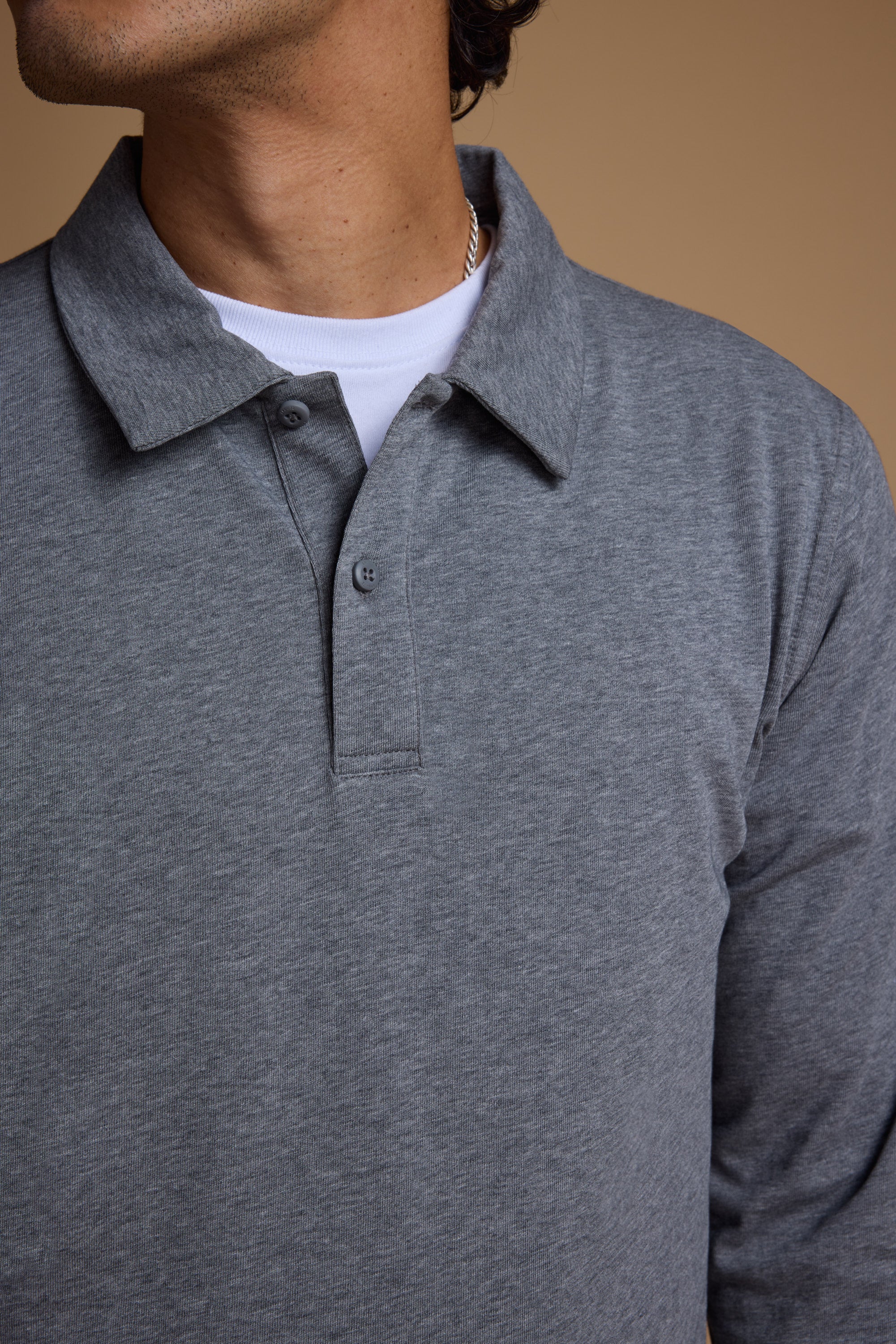 Barkers Austin Long Sleeve Polo in grey marl, cotton, additional view