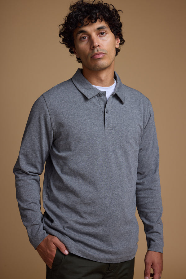 Barkers Austin Long Sleeve Polo in grey marl, cotton