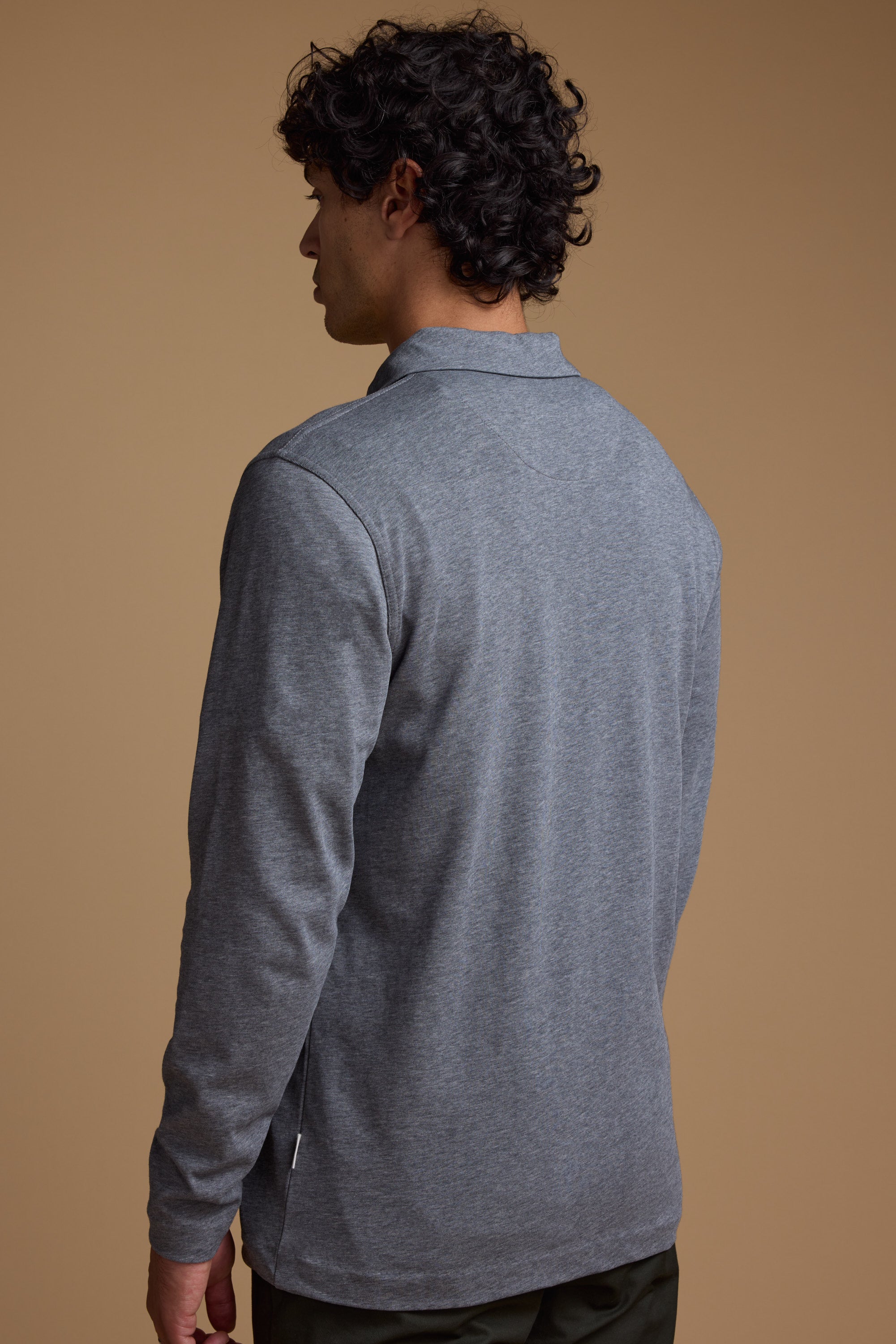 Barkers Austin Long Sleeve Polo in grey marl, cotton, additional view