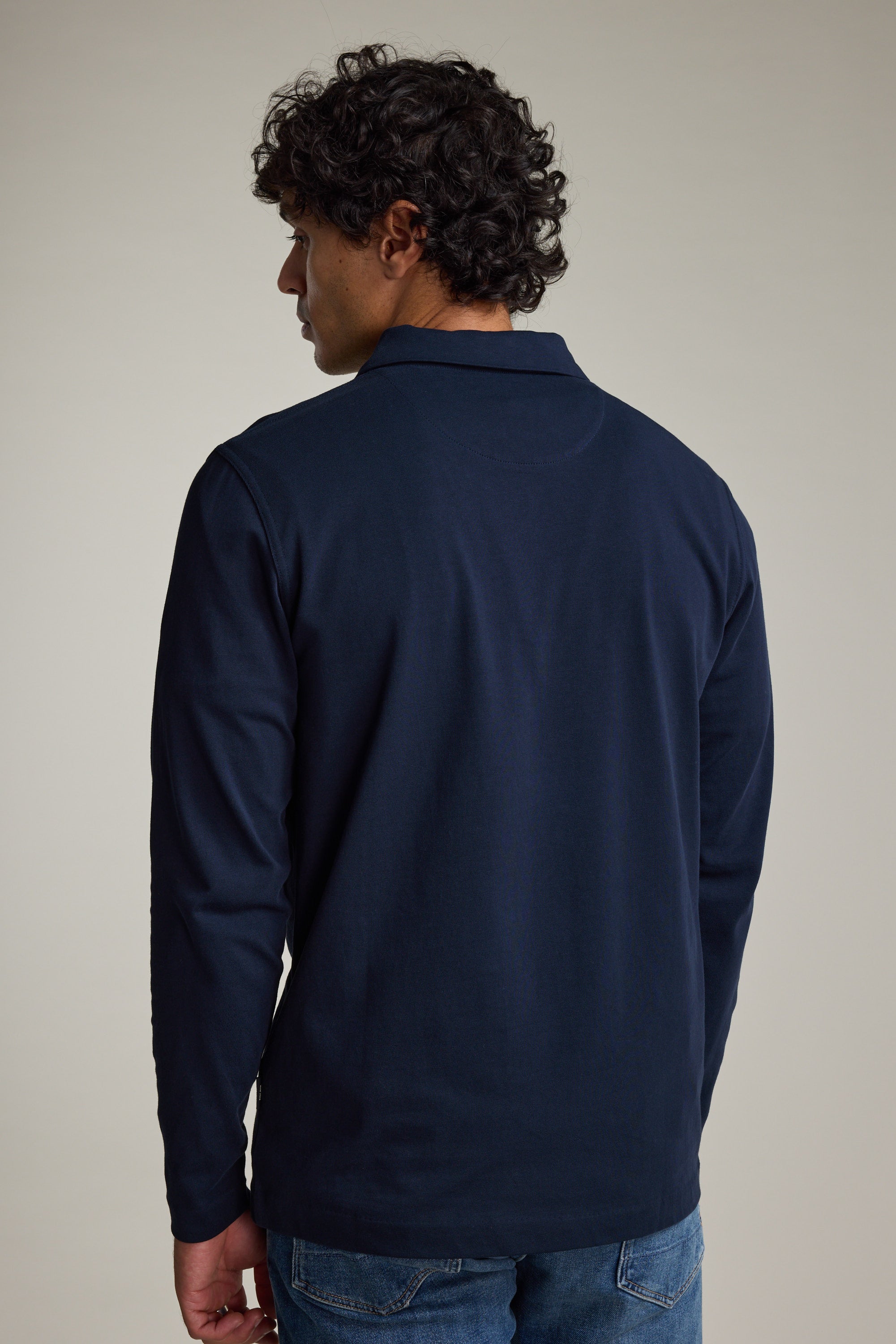 Barkers Austin Long Sleeve Polo in navy, cotton, additional view