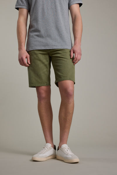 Barkers Rover Coloured Denim Short in olive, relaxed fit