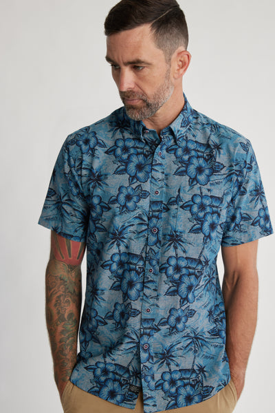 Barkers Lakewood Chambray Print Shirt in blue, tailored fit