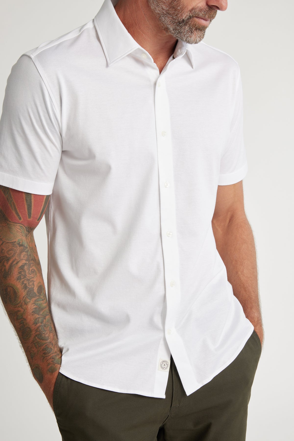 Barkers Corbin SS Knit Shirt in white, tailored fit, additional view