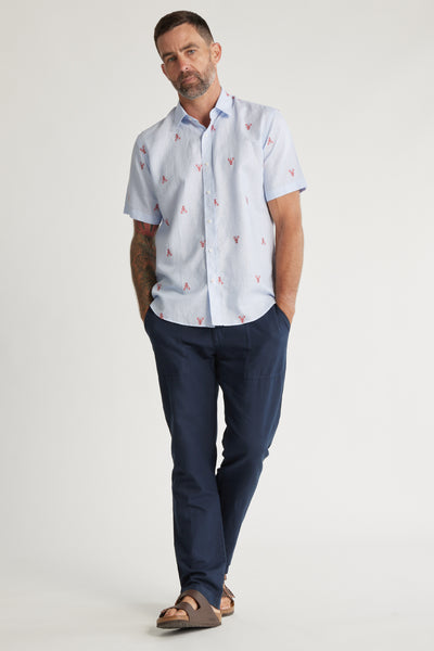 Barkers Crayton Embroidered Shirt in blue stripe, tailored fit