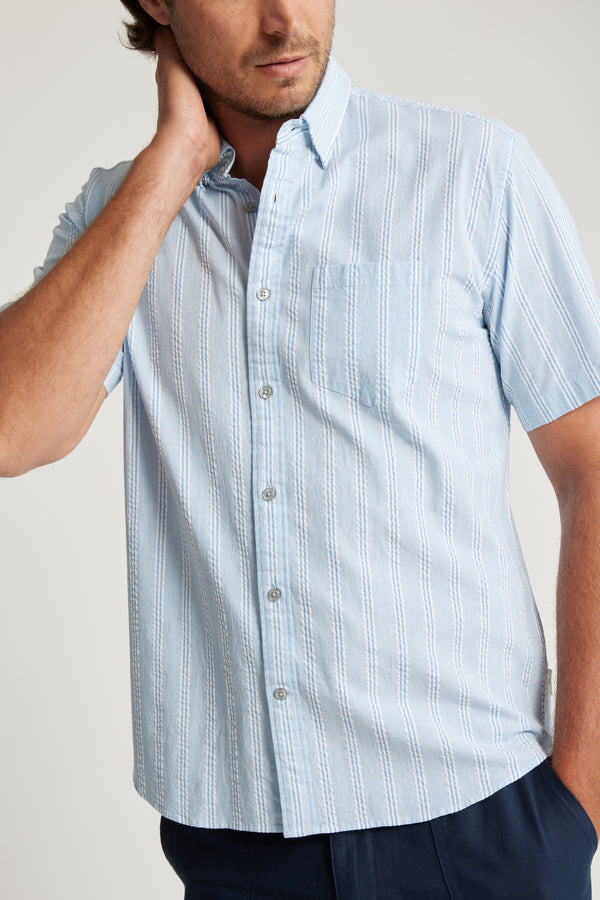 Barkers Tara Seersucker Stripe Shirt in blue stripe, tailored fit, additional view