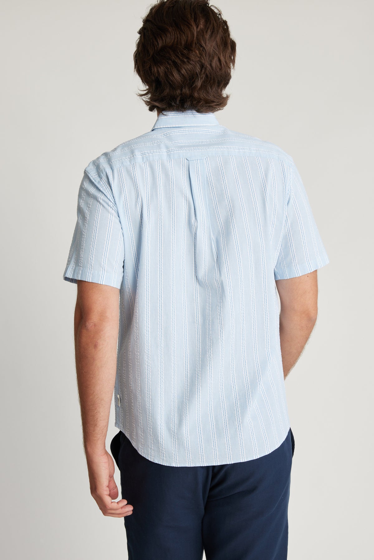 Barkers Tara Seersucker Stripe Shirt in blue stripe, tailored fit, additional view