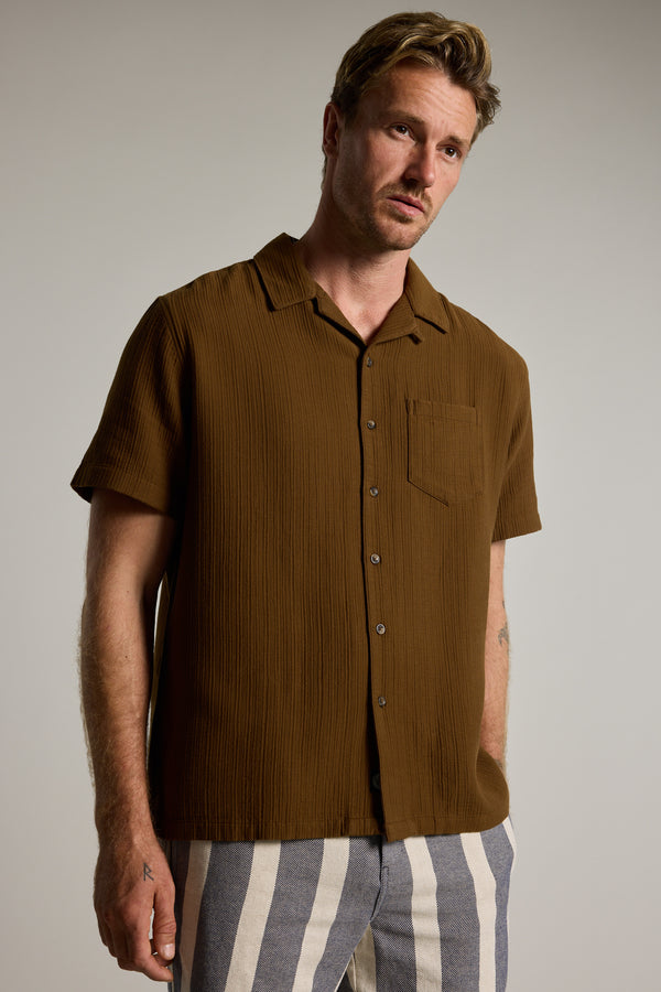 Barkers Penfield Texture Cuban Shirt in dark tobacco, additional view