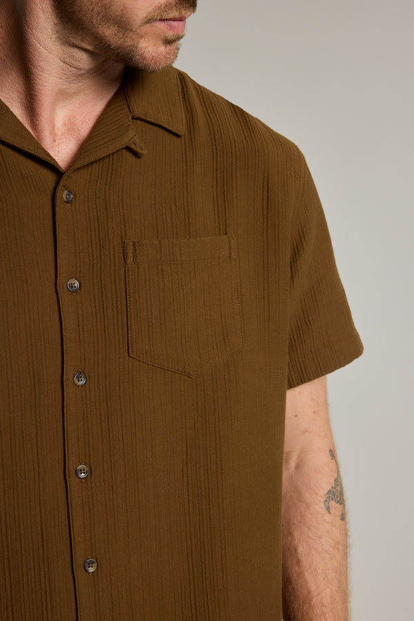 Barkers Penfield Texture Cuban Shirt in dark tobacco, additional view