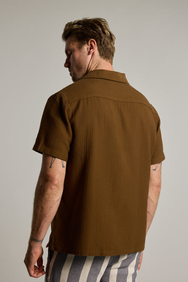 Barkers Penfield Texture Cuban Shirt in dark tobacco, additional view