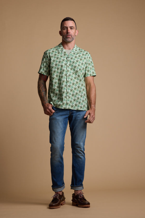 Barkers Arcola Print Cuban Shirt in khaki, alternate view