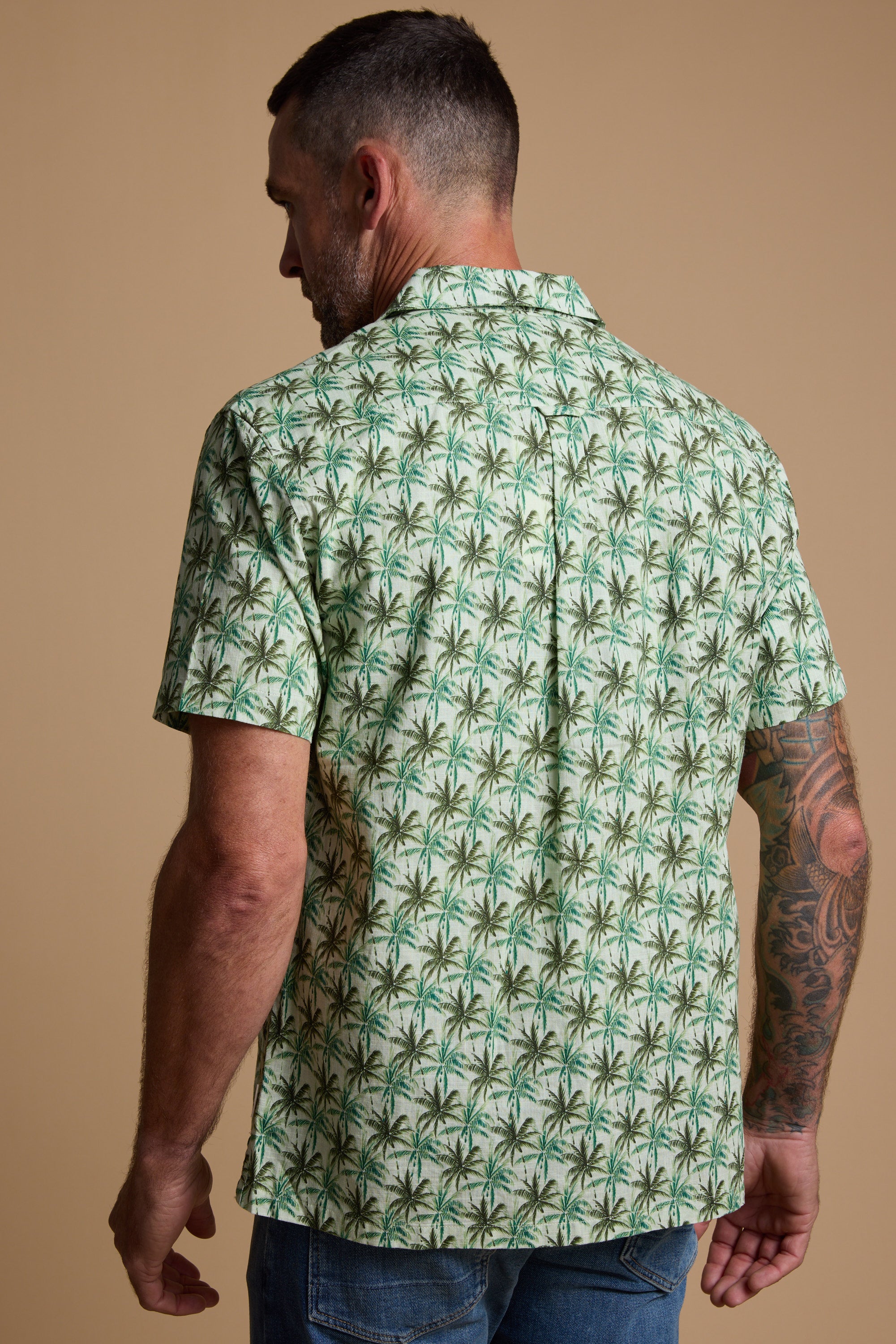 Barkers Arcola Print Cuban Shirt in khaki, additional view