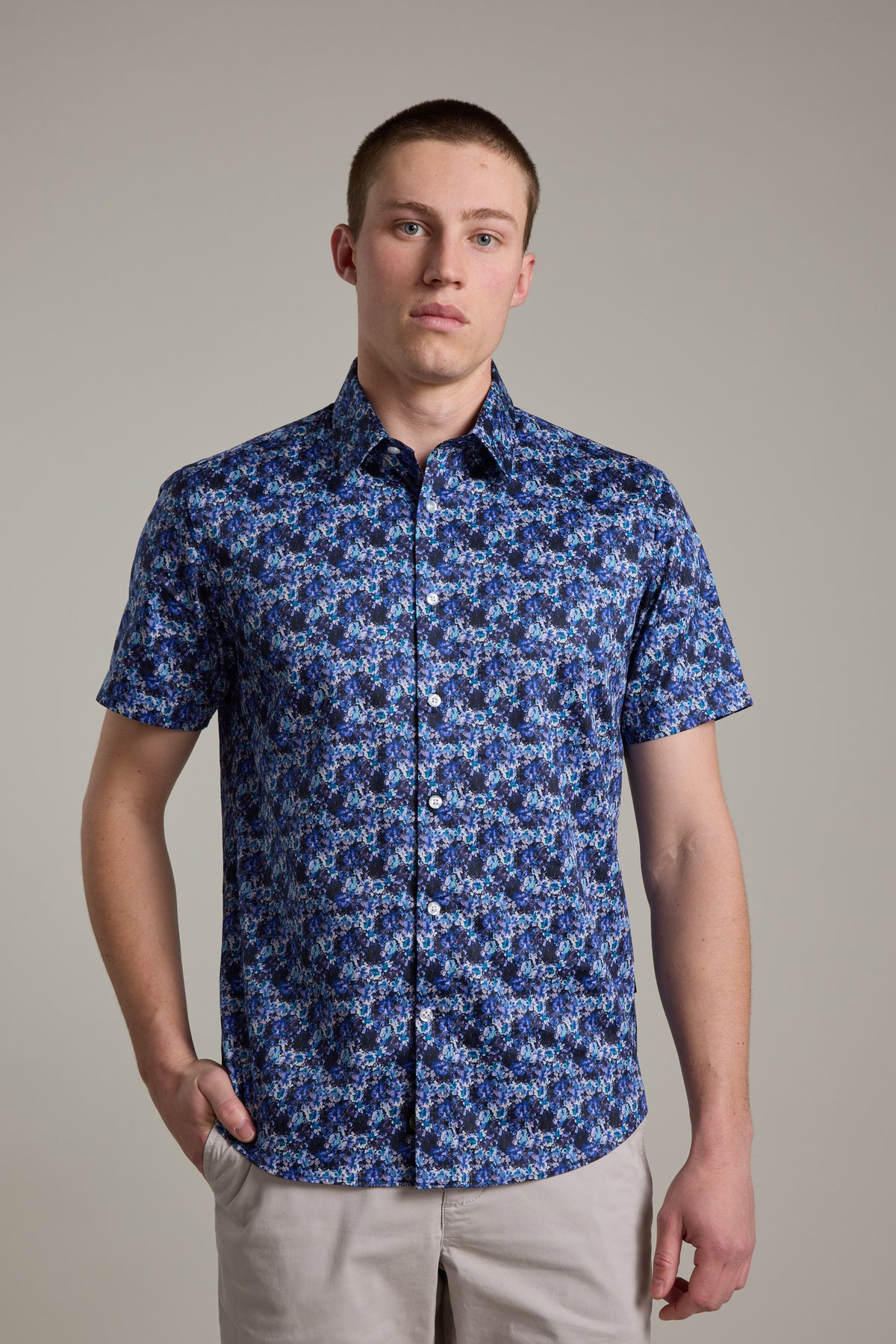 Barkers Lawson Print Shirt in navy, cotton, additional view