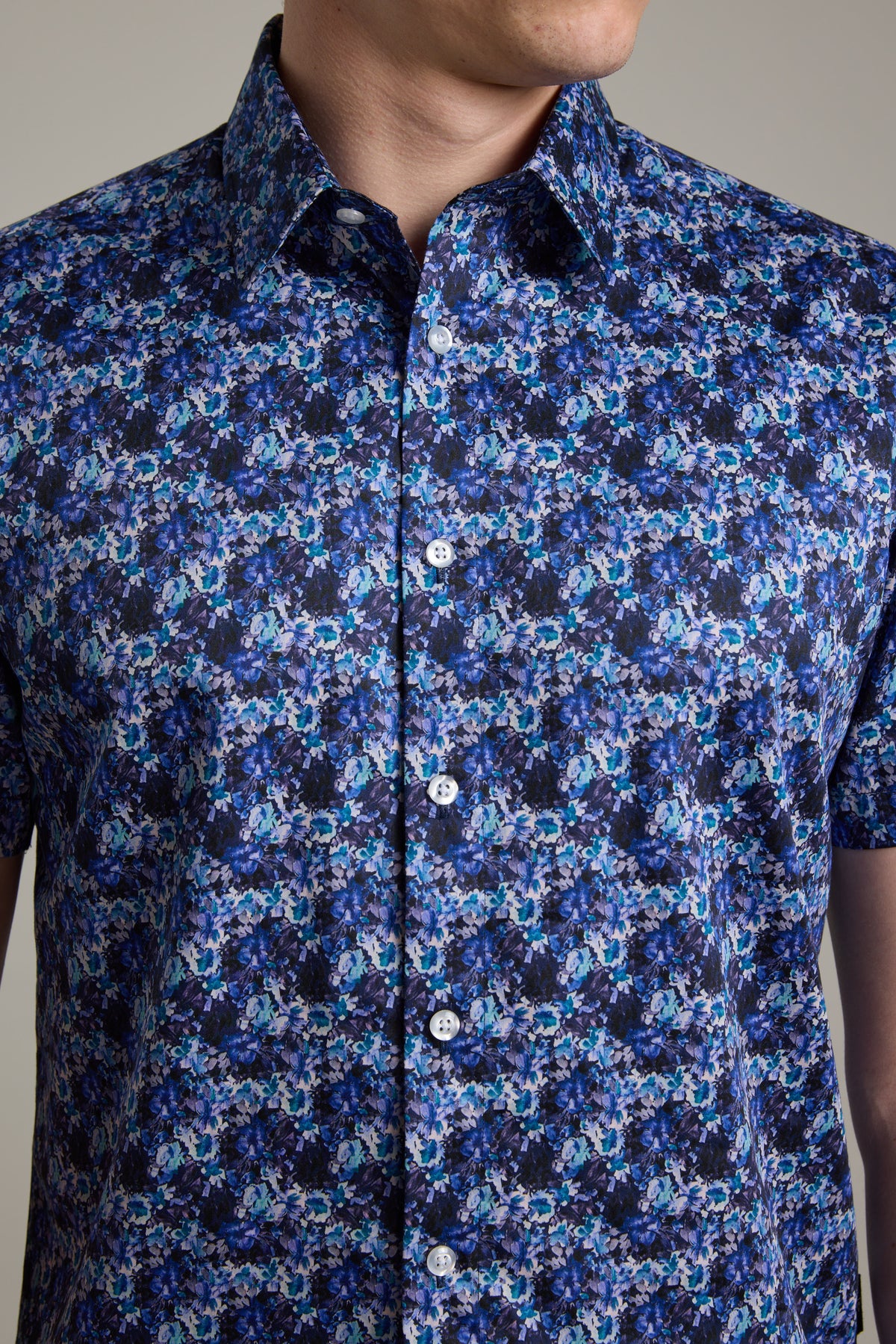 Barkers Lawson Print Shirt in navy, cotton, alternate view