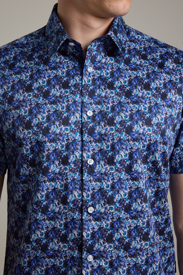 Barkers Lawson Print Shirt in navy, cotton, alternate view