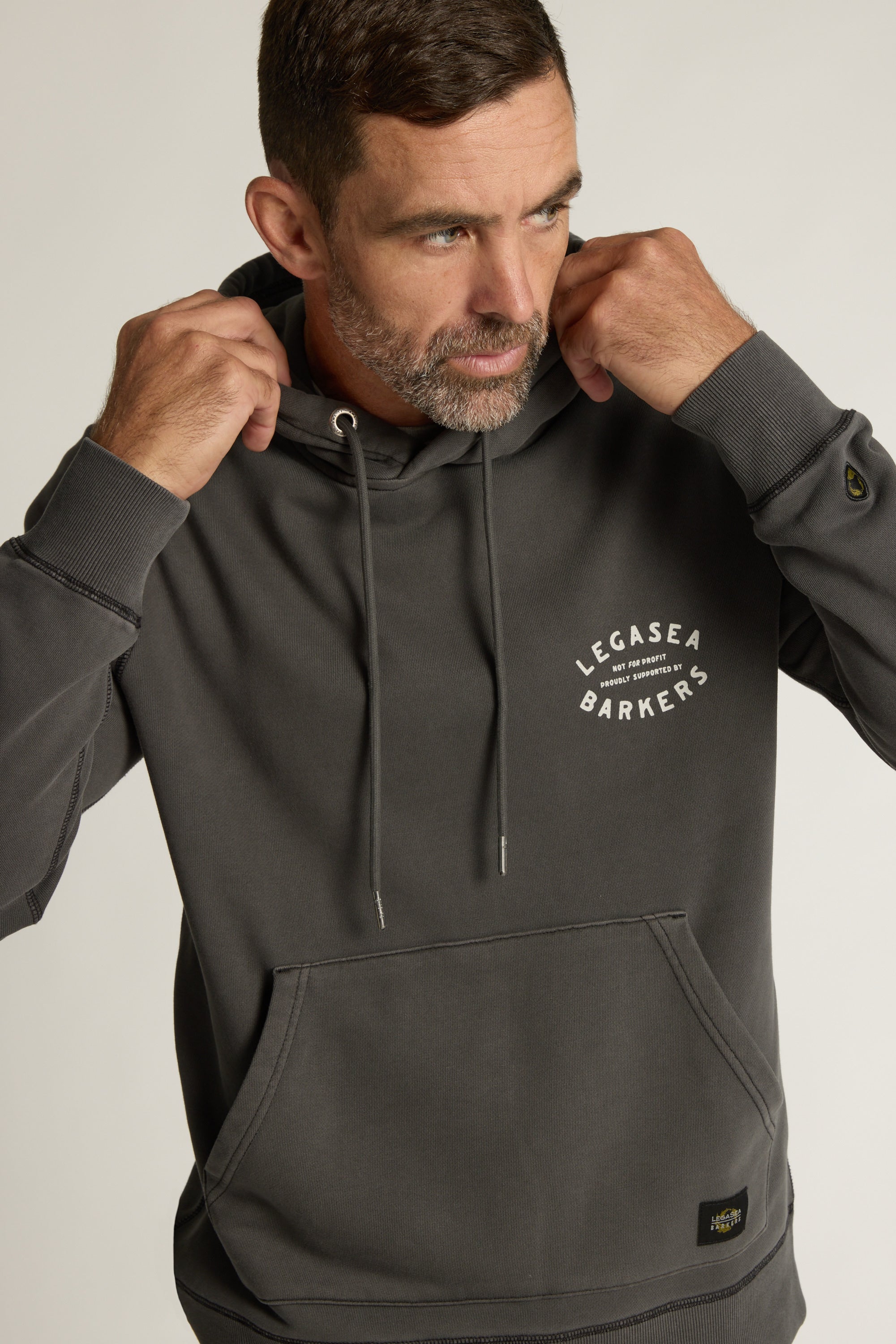 Legasea Supporter Hoodie in washed black, relaxed fit, additional view