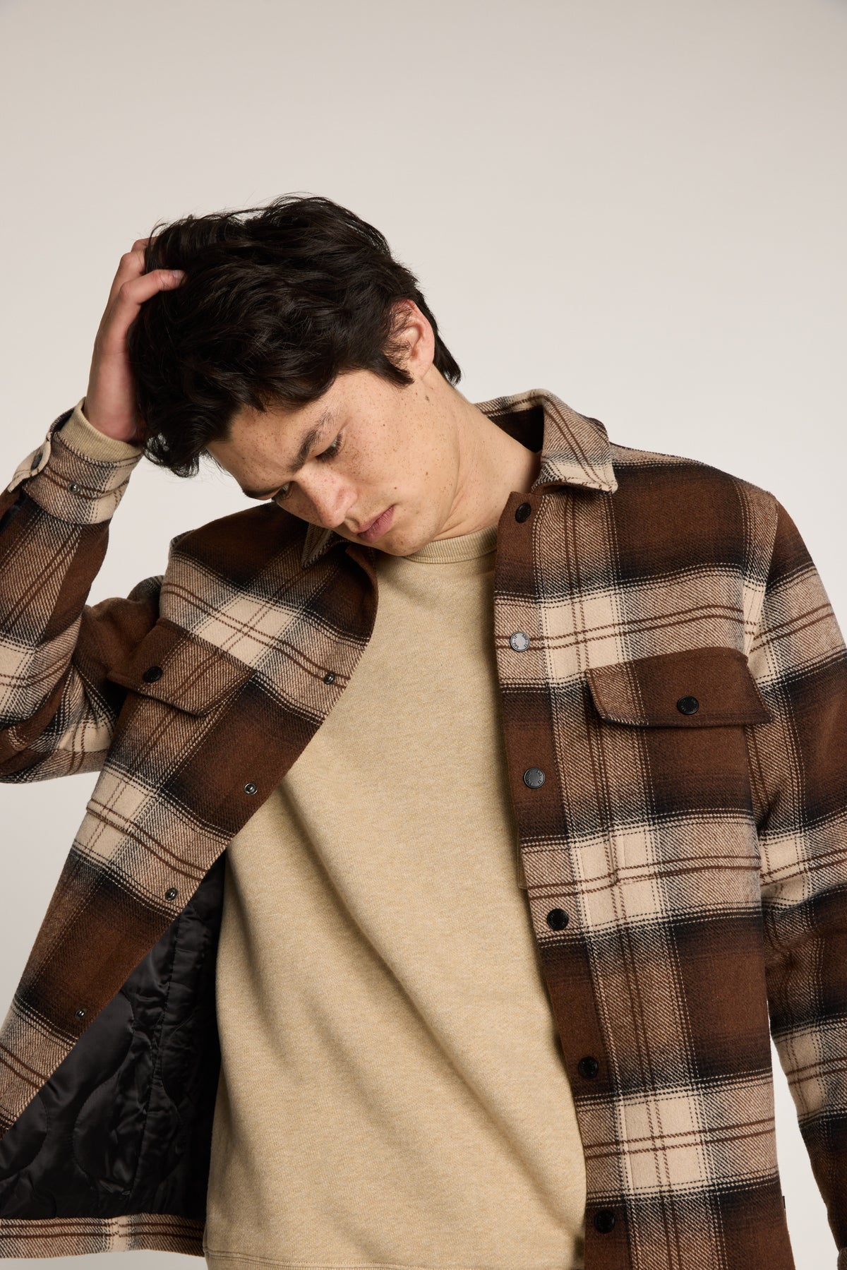 Barkers Bealey Twill Crew in oatmeal marl, relaxed fit, additional view