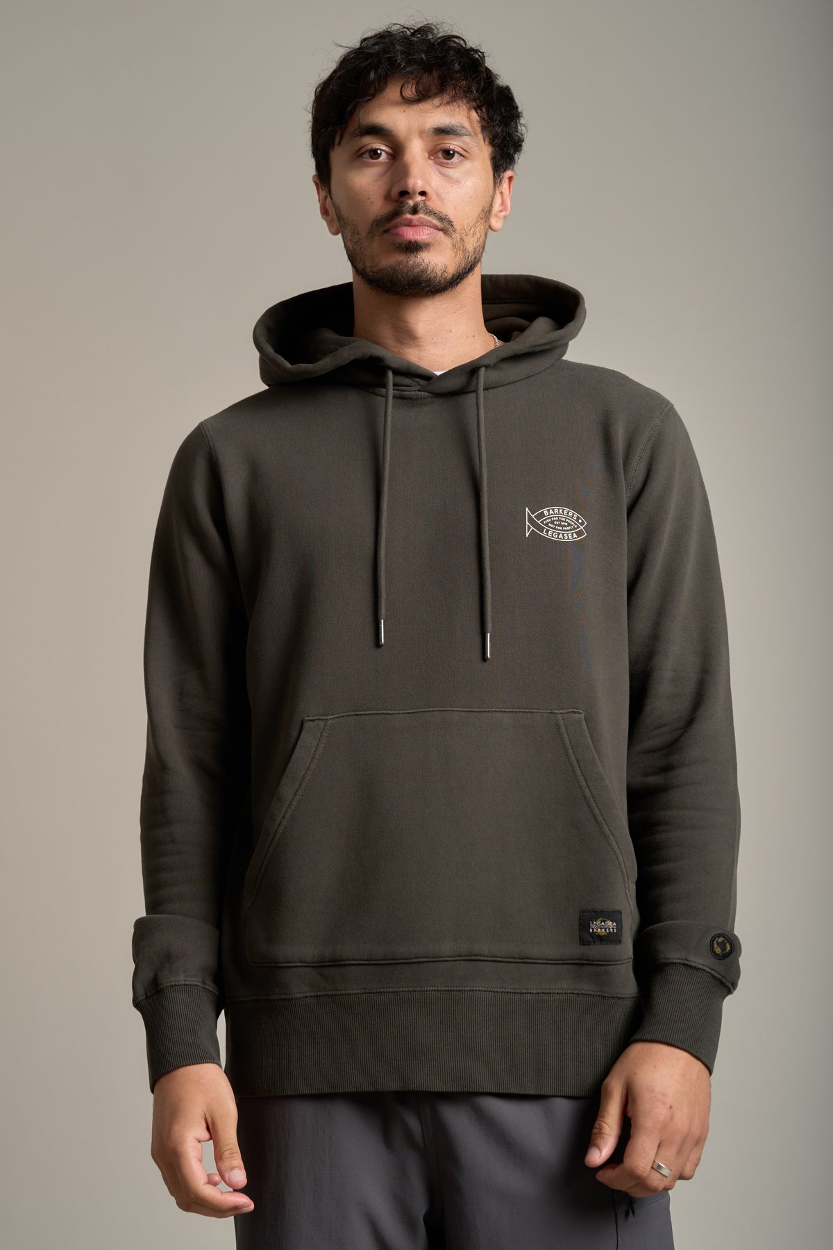 Barkers LegaSea GD Crayfish Hoody in dark khaki, relaxed fit, alternate view