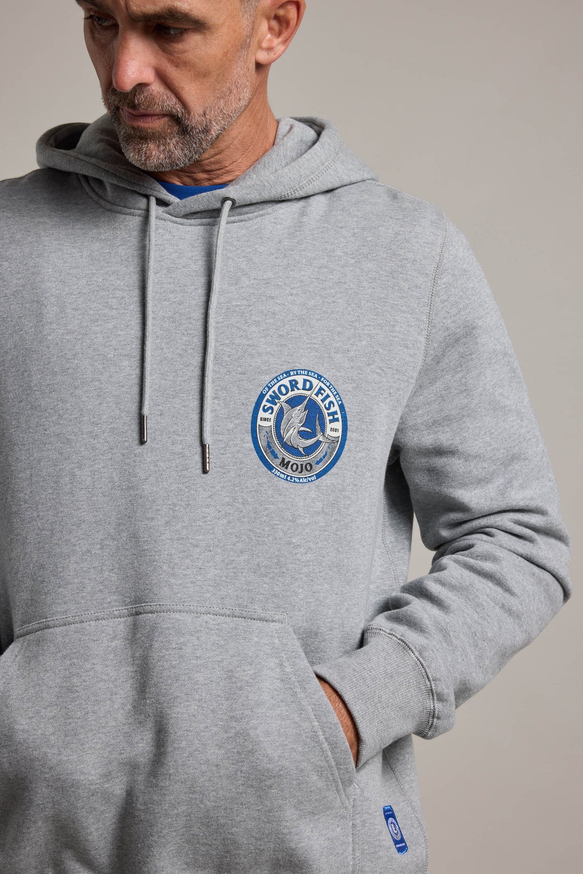 Swordfish Mojo Logo Hoody in grey marl, relaxed fit, additional view