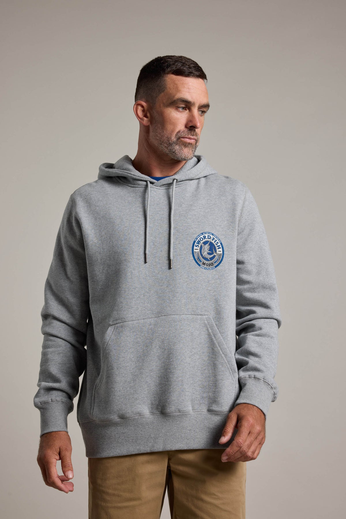 Swordfish Mojo Logo Hoody in grey marl, relaxed fit, additional view