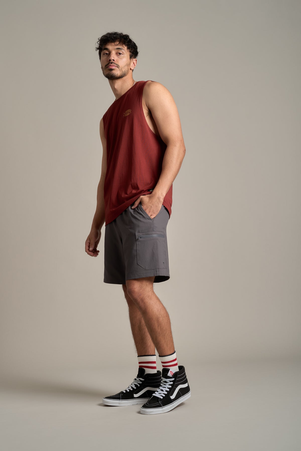LegaSea Marlin Print Singlet in brick, relaxed fit, additional view