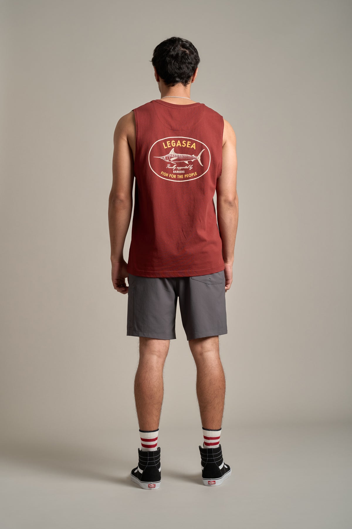 LegaSea Marlin Print Singlet in brick, relaxed fit, additional view