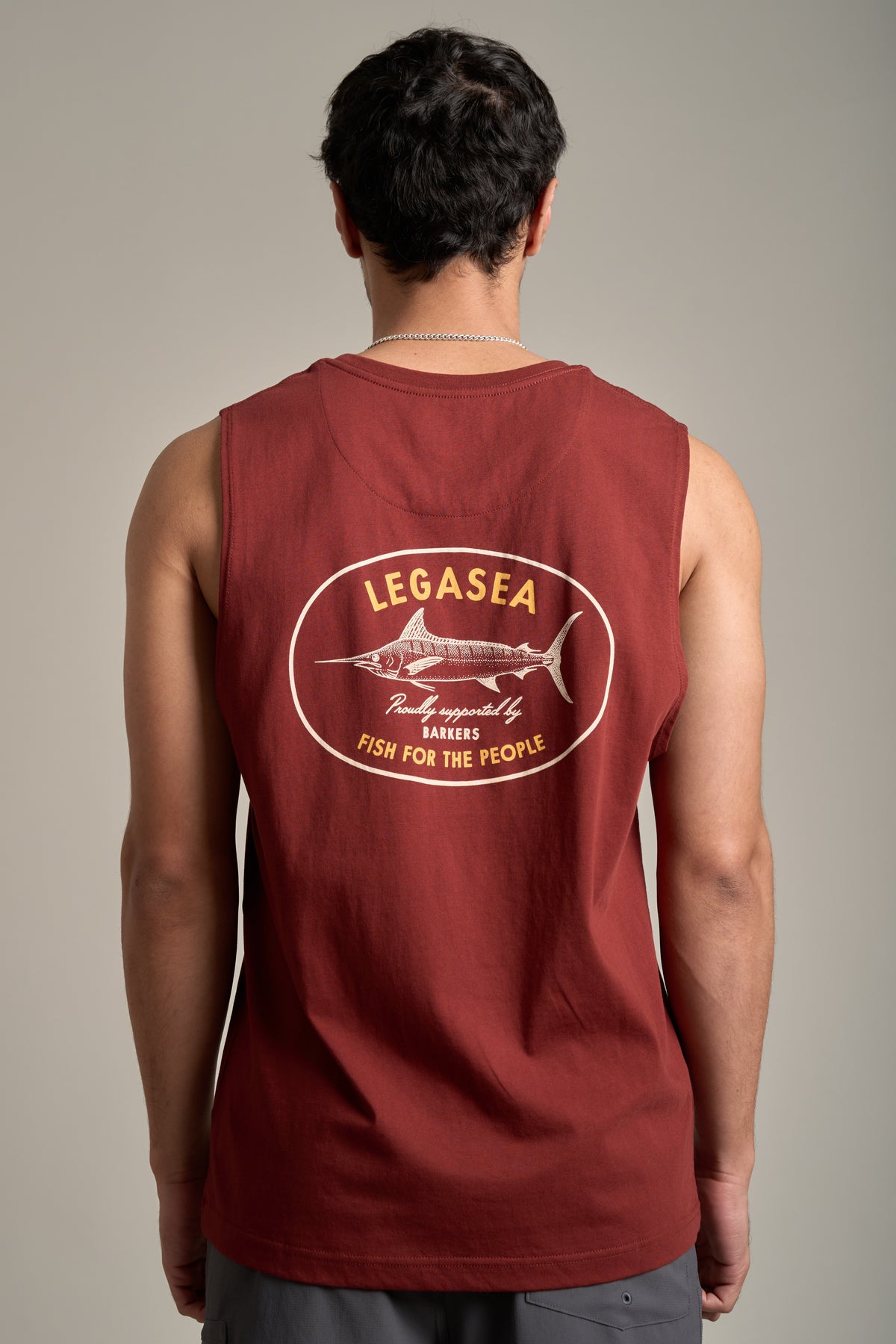 LegaSea Marlin Print Singlet in brick, relaxed fit, alternate view