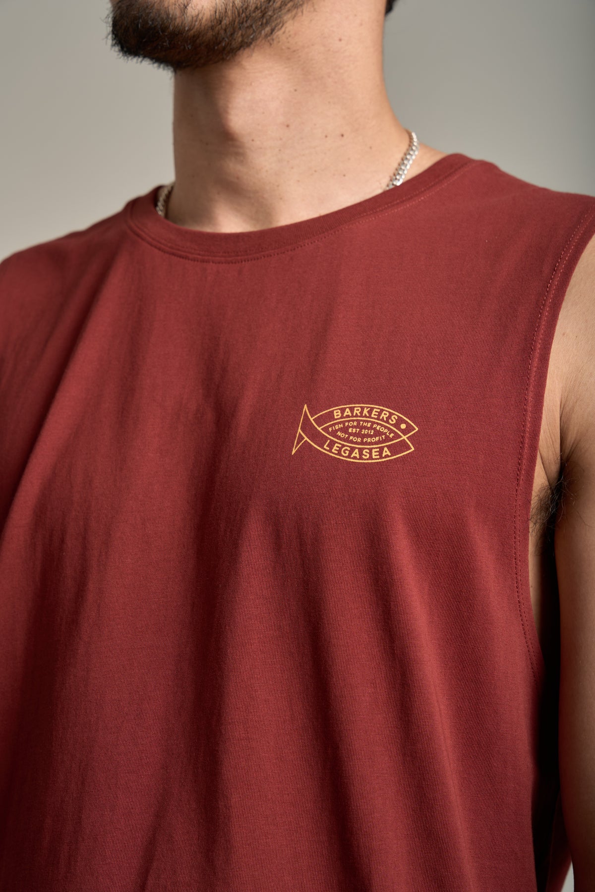 LegaSea Marlin Print Singlet in brick, relaxed fit, additional view