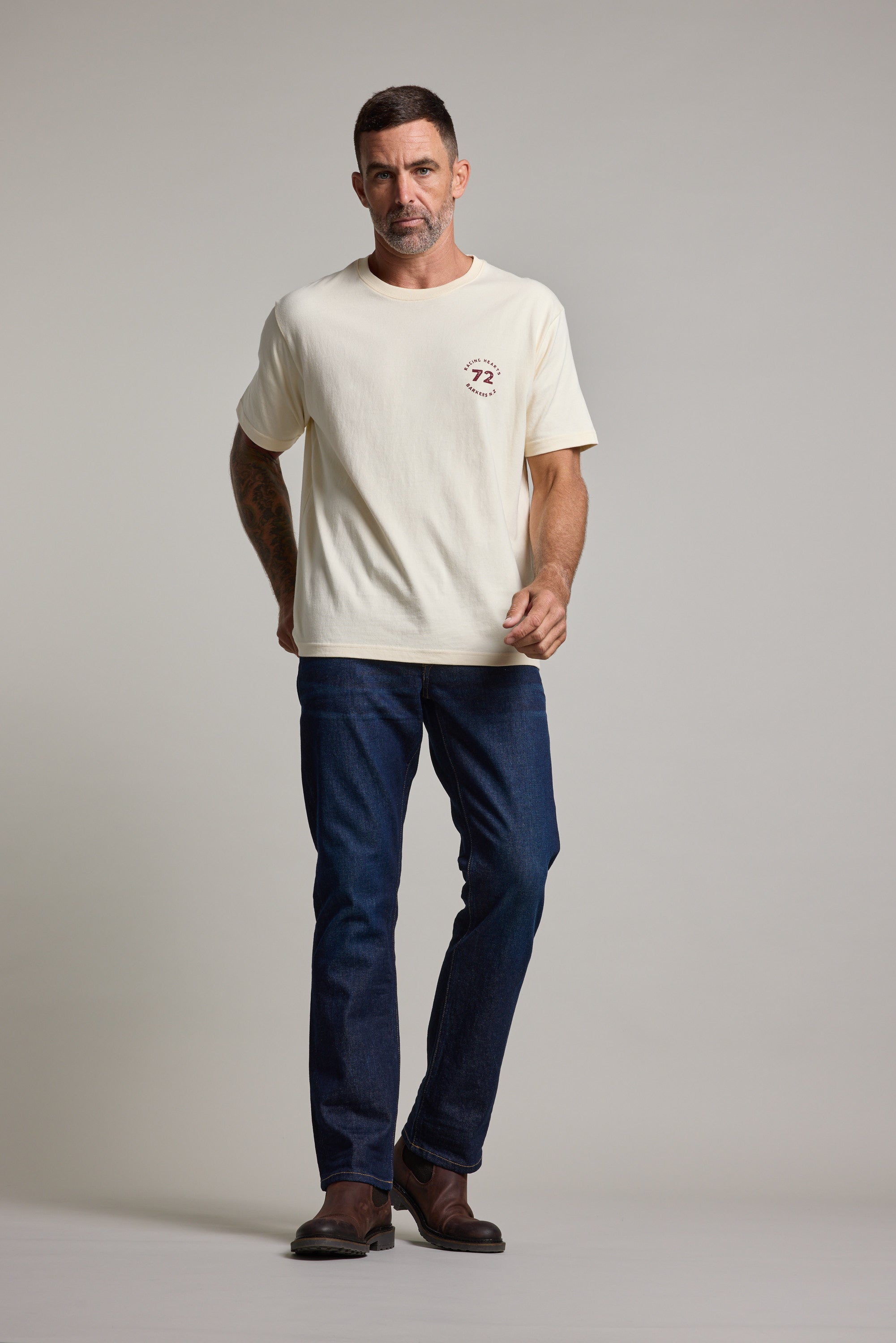 Barkers Vintage Helmet Print Tee in off white, additional view