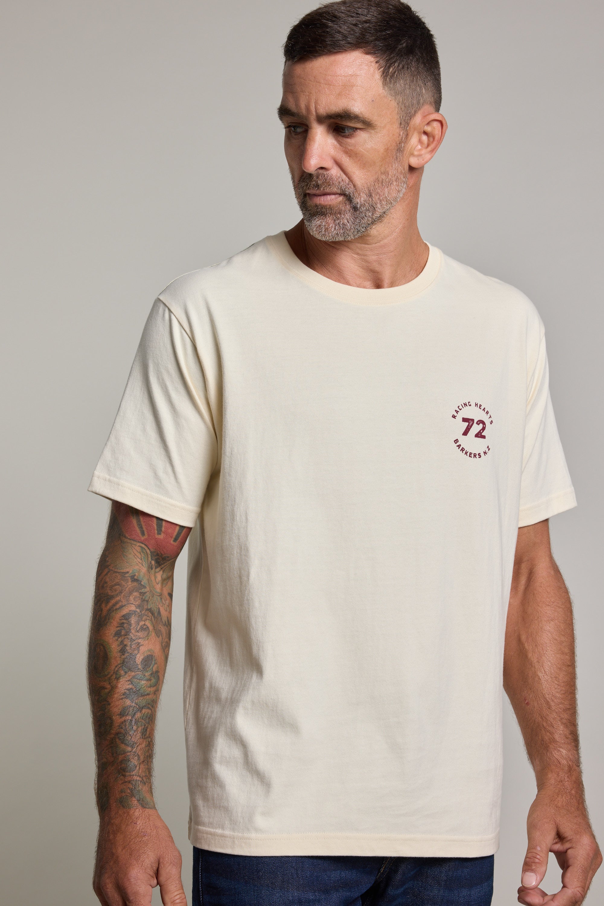 Barkers Vintage Helmet Print Tee in off white, additional view