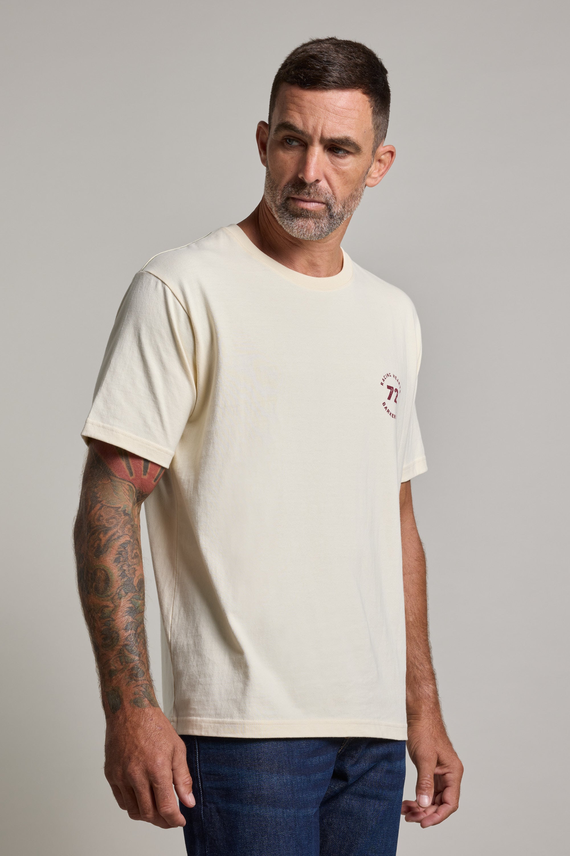 Barkers Vintage Helmet Print Tee in off white, additional view