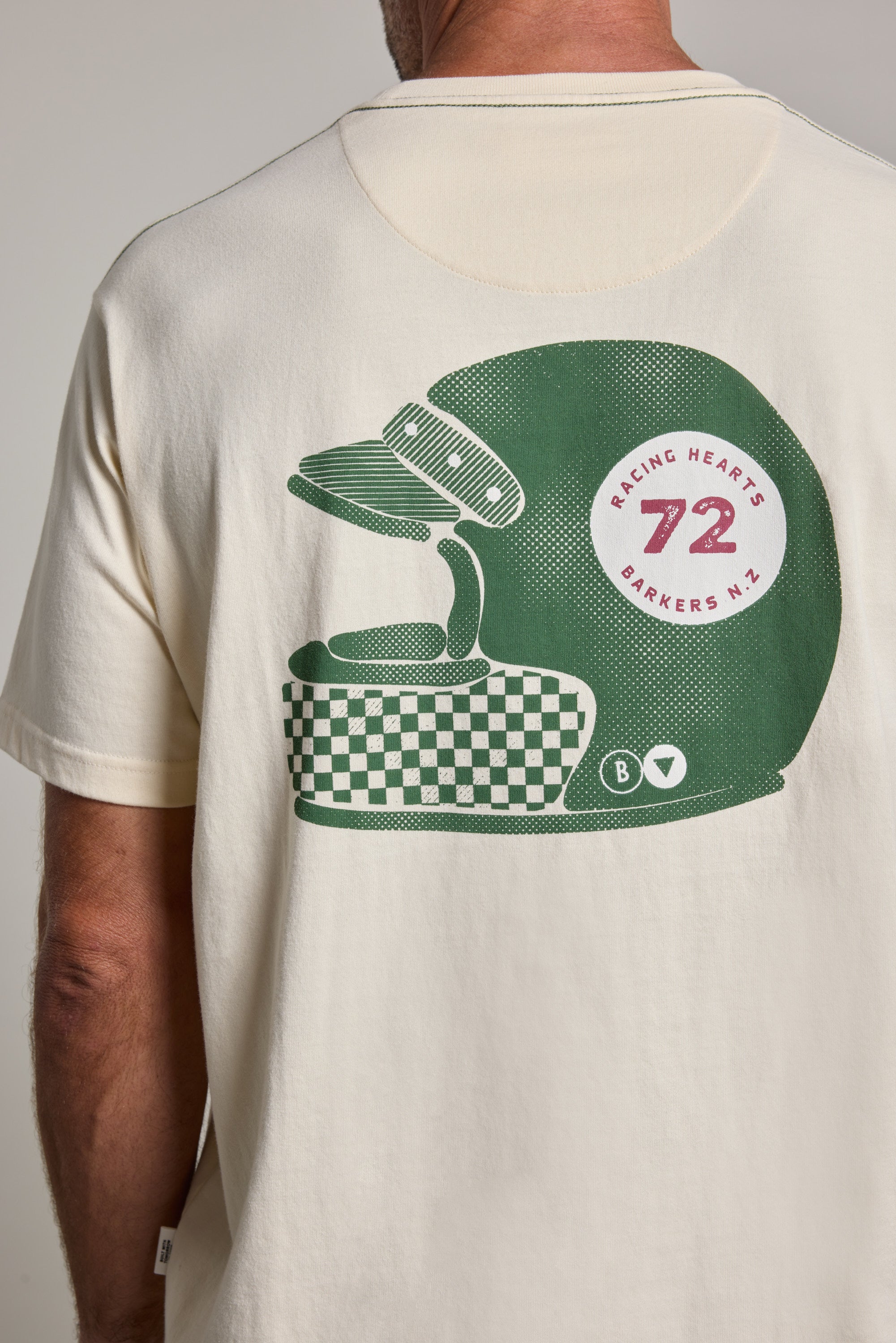 Barkers Vintage Helmet Print Tee in off white, alternate view