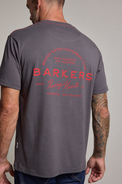 Barkers Racing Hearts Print Tee in charcoal, relaxed fit