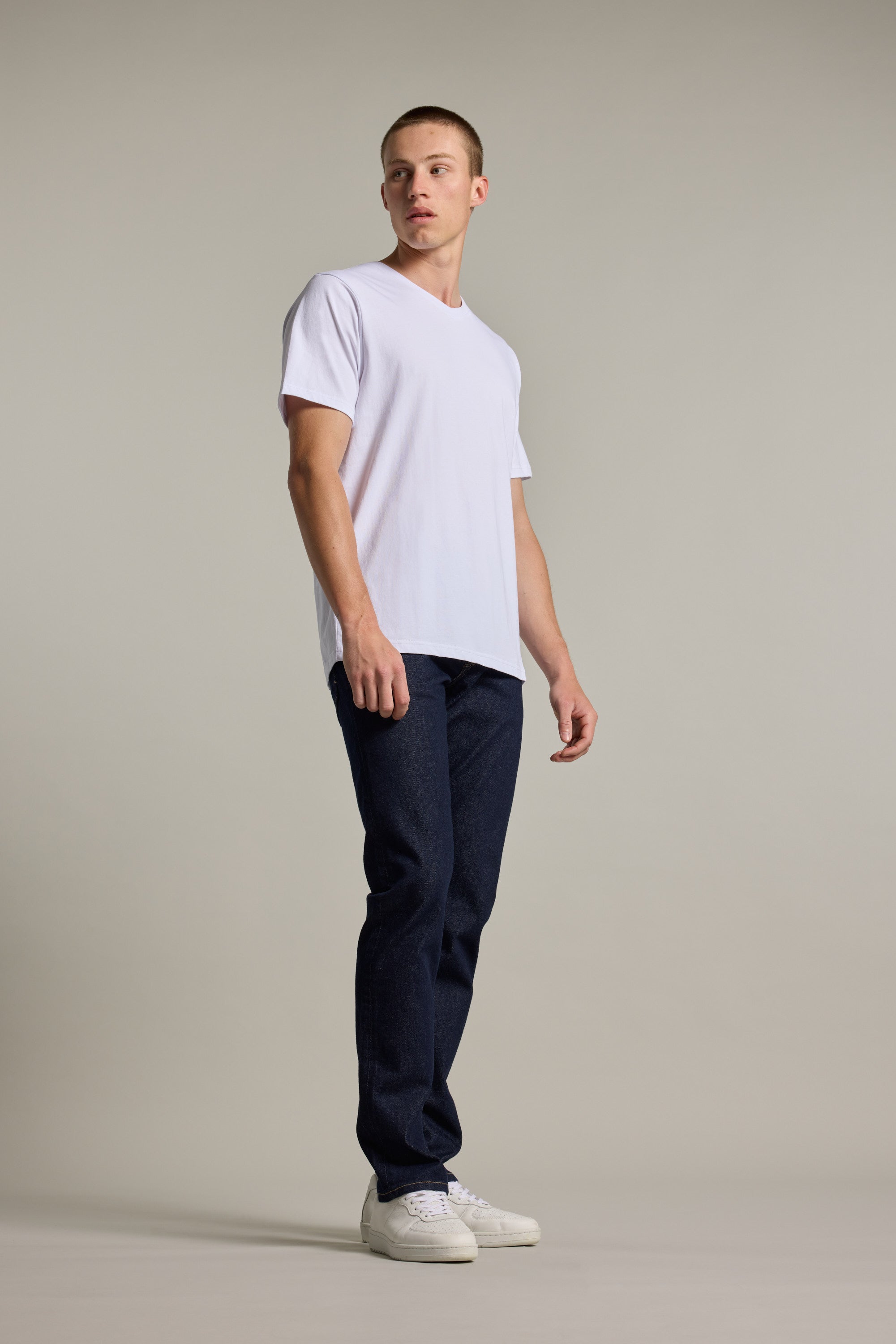 Barkers Organic Cotton V Neck Tee in white, classic fit, additional view